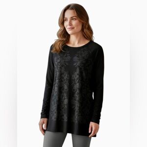 SOMA L Black Gray Brocade Print Luxuriously Soft Lounge Dress Tunic R $89